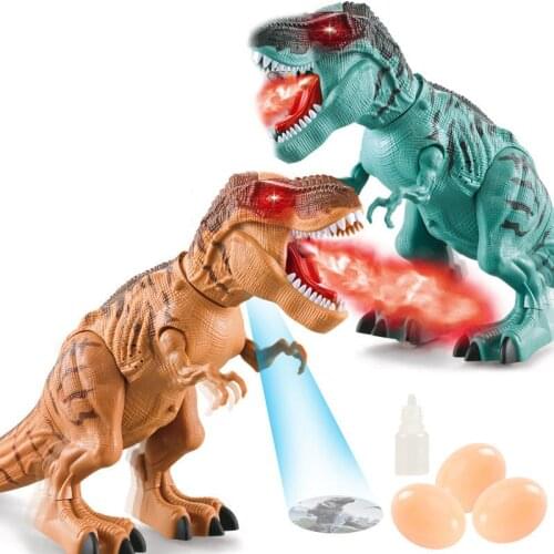 HGRC Spray Egg Laying Dinosaur Mechanical With Light Projection Automatic Walking Model Tyrannosaurus Animals Toys for children