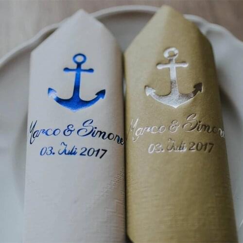 Personalized language Wedding Baby shower Napkins Bedruckte Servietten Anker Hochzeit Customized Christening Luncheon pape