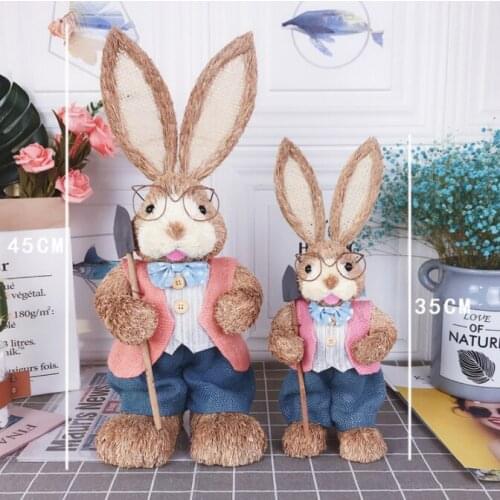 45cm,Simulation animal ornaments garden couple straw rabbit ornaments large Sen wedding creative cute home accessories