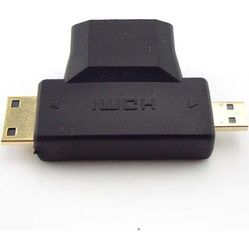 2 in 1 Connector Micro HDMI-compatible Male + Mini Male to 1.4 Standard Female Extender Cable Adapter Converter For HDTV 1080P