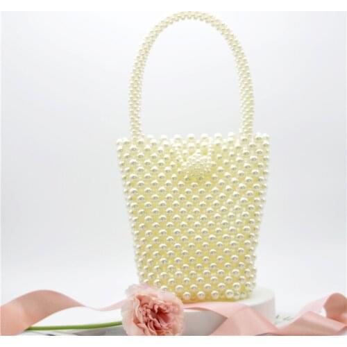 Korea Fashion Luxury Top Quality Pearl Beaded Handmade Clutch Bag Purse Bucket Pear Stone Purse Wedding Evening Handbag
