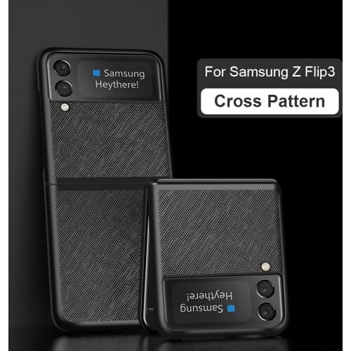 Leather Cross Pattern Full Protective Shockproof Back Cover For Sansung Samsung Galaxy Z Flip 3 Flip3 5G Case 6.7" ​2021 Funda