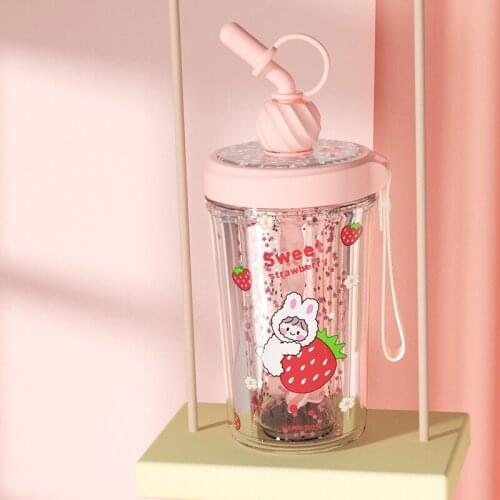 Creative Trend Cute Whirlwind Stirring Ice Cup Wind Fashion Double-layer Student Girl Plastic Straw Cup Glass Drinking Bottle