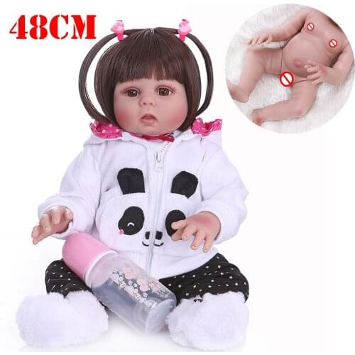 48CM bebe reborn toddler girl doll in pink rabbit dress full body silicone realistic flexible reborn baby bath toy npk doll