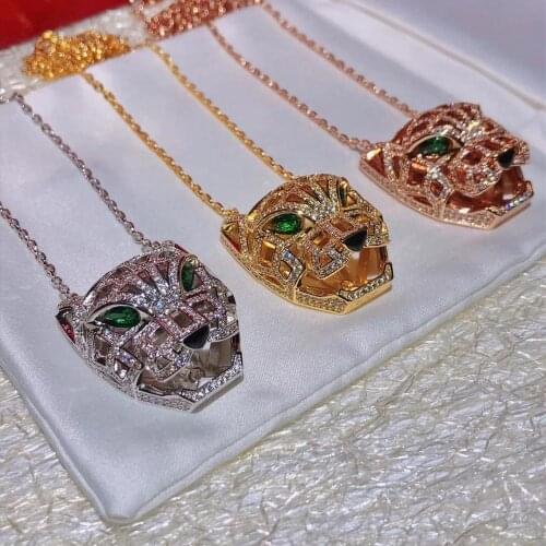 Hot brand party jewelry for women panther necklace cz green eyes tiger leopard necklace famous brand luxury jewelry women gift