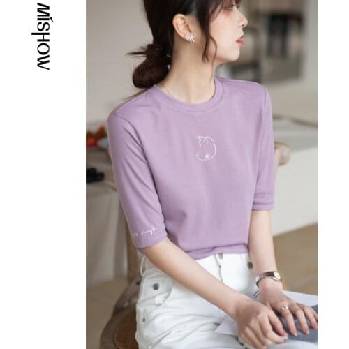 MISHOW 2020 Spring T-Shirts For Women Half Sleeve O-Neck Casual Slim Tops Female Comfortable Fashion Clothing MX21A3612
