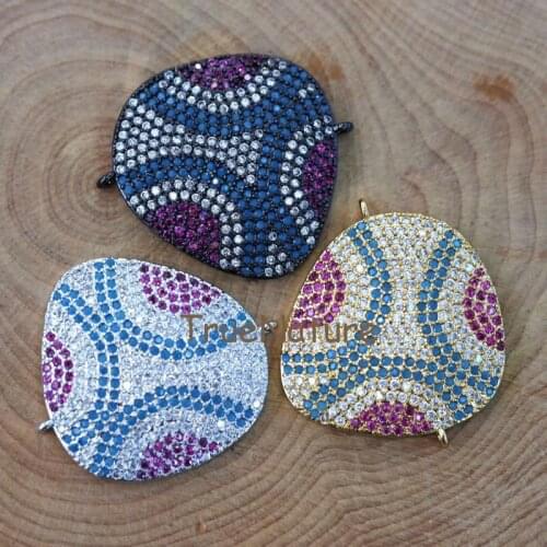 Fashion Pink Turquoises Zircon Pendant Irregular Shape Copper Connectors Gold Rose Gold Silver Black In 26*30.7 mm PC6766