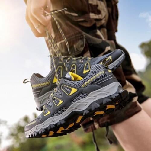 Mens Outdoor Hiking Shoes Spring Summer Air Mesh Breathable Waterproof Anti-skid Climbing Shoes Man Trekking Trail Sneakers