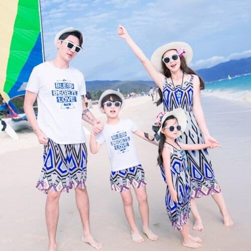 Family 2019 new summer beach women vintage long blue dress kids party dresses for girls clothes set mother daughter dresses