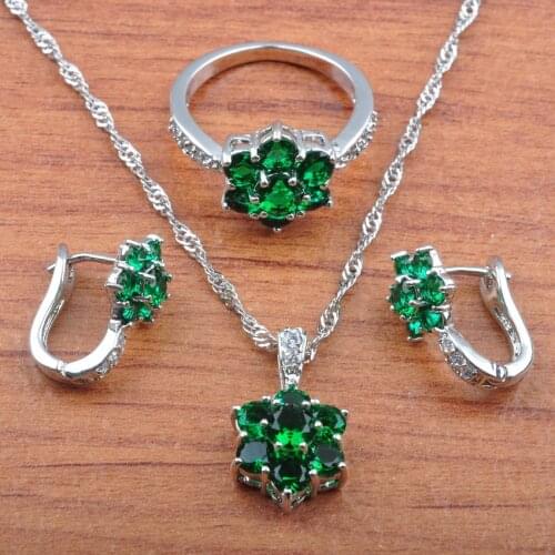 Charm Women Bridal Costume With Natural Stones CZ Green Jewelry Sets For Women Clip Earrings/Ring Sets J503