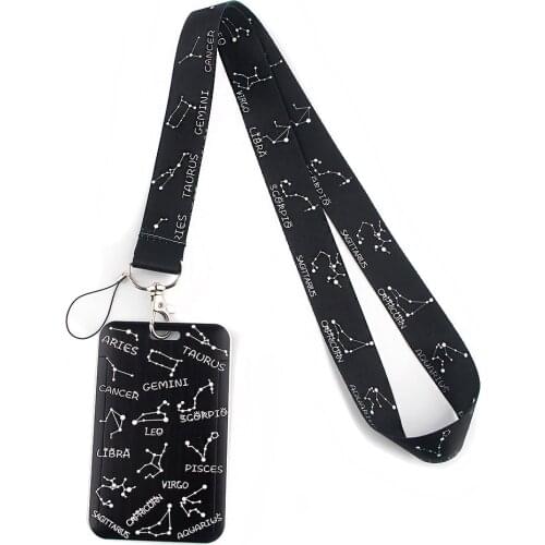 PF136 Dongmanli Astrology Twelve Constellations Neck Strap Lanyard Keychain Holder ID Card Pass Hang Rope Lariat Key Chain