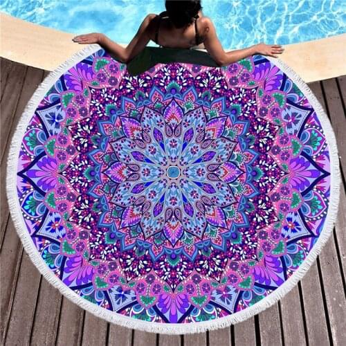 150*150CM Microfiber Towel Fabric Beach Towel Cotton for Adult India Yoga Mat Tassel Blanket Large Round Bath Towel Tapestry