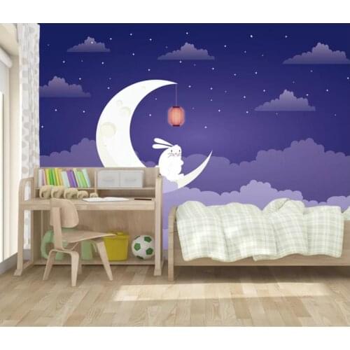 Custom photo wallpaper for walls 3 d ceiling mural wallpapers Cartoon fantasy star sky moon rabbit kid room background wall pape