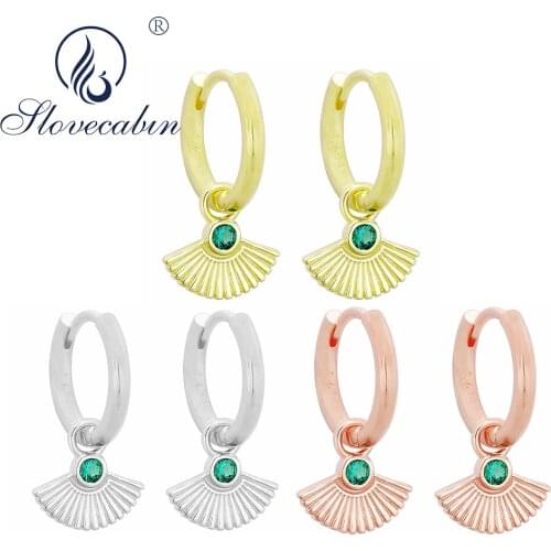 Slovecabin Authentic 925 Sterling Silver Fan Dangle Piercing Huggie Hoop Earrings For Women Fine Silver Jewelry Women Gift