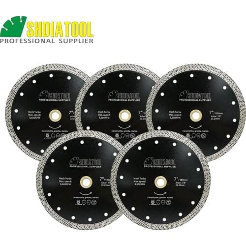SHDIATOOL 5pcs Dia 7" Hot pressed sintered Mesh Turbo Diamond Saw blade 180mm Dry or Wet Cutting Disc Diamond Wheel Tile Marble