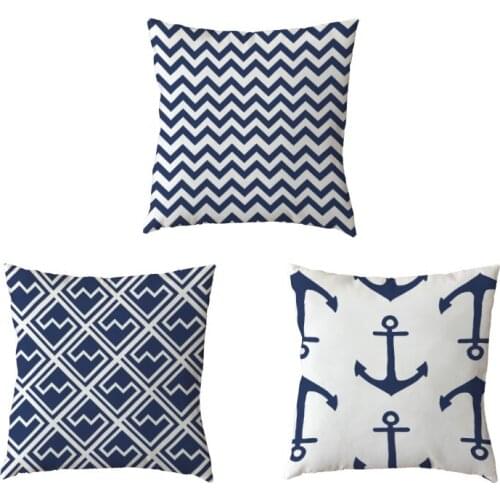 Blue Geometric Series White Cushion Cover Anchors Starfish Seahorse Pillowcases Seat Home Decor Lumbar Support Throw Pillow Case