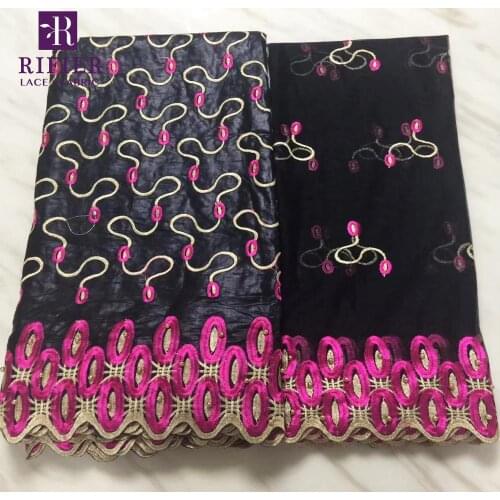 Beaded Embroidered Bazin Riche Jacquard Lace Fabrics 5+2 Yards Nigerian African Women Black Color Indian Guinea Noble Lady Basin