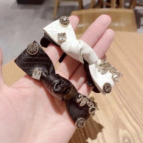 Womens new Diamond bow Cowhide Bowknot hair rope Fashion luxury hair accessories t29