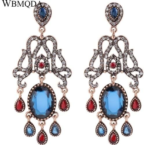 Wbmqda Fashion Exaggeration Ancient Gold Big Drop Earrings Mosaic AAA Crystal Bohemian Earrings For Women Vintage Jewelry