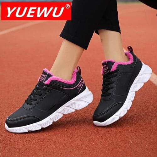 YUEWU Women’S Winter Cotton Padded Shoes Lace Up Keep Warm Sneakers Flat Heel Rubber Outsole Lightweight Design