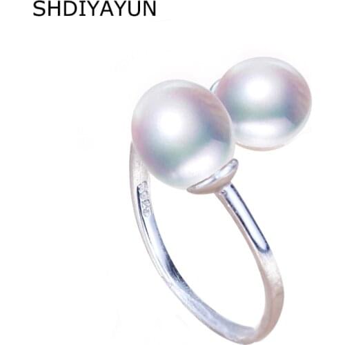 SHDIYAYUN Fine Jewelry 925 Ring Jewelry Double Faced Natural Freshwater Pearl Rings 925 Sterling Silver Jewelry For Women Gift
