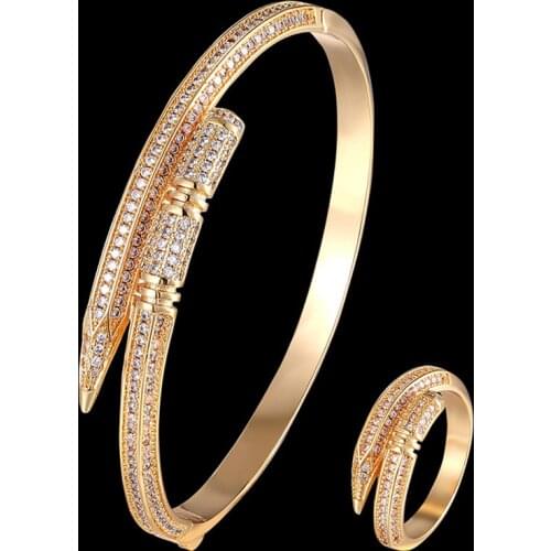 Zlxgirl Cheap price simple bracelet and ring jewelry set pencil shape micro setting zircon classic fashion accessories best gift