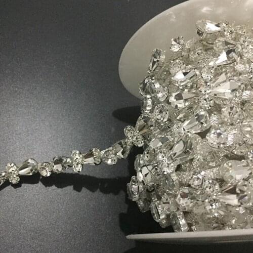 10Yards Clear Glass Crystal Rhinestone Bridal Trim Fine Chain Brass Silver Gold Plated Rose Gold