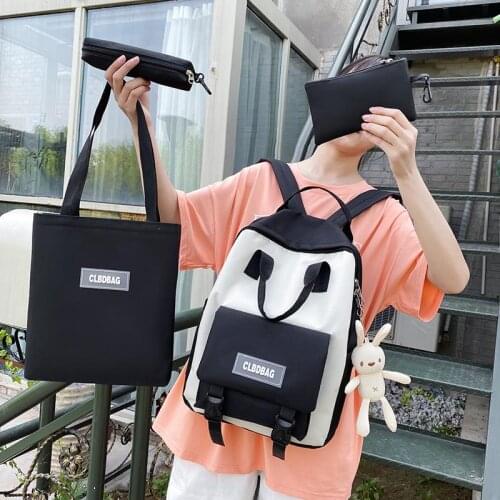 4 Set Women Backpack For Teenage Girls School Bag Fashion Large Capacity Solid Color Canvas Female Bagpack Mochila New Rucksack