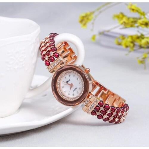 Natural garnet stone beads bracelet & 33mm watch DIY jewelry for woman for gift for summer beach for gift