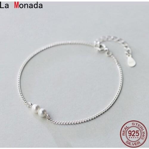 La Monada 16cm+3cm Fake Pearl Fine Silver 925 Jewelry Bracelet Female Woman Minimalist Bracelets For Women Silver 925 Sterling
