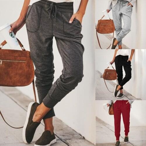 NewWomen Casual Loose Pants Women Casual Pencil Pants Drawstring Elastic Waist Pants Summer Women Trousers With Pockets