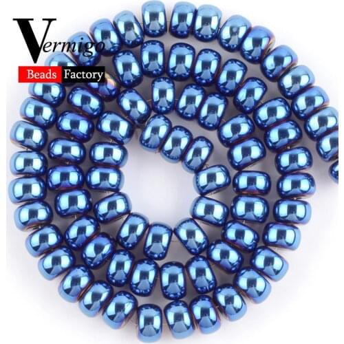 Natural Blue Hematite Rondelle Stone Beads For Jewelry Making DIY Bracelet Accessory 8*5mm Spacer Loose Abacus Beads 15"