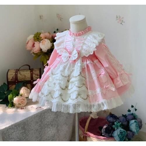 Miayii Baby Clothing Spanish Vintage Lolita Ball Gown Lace Bow Stitching Birthday Party Easter Eid Princess Dress For Girls A83