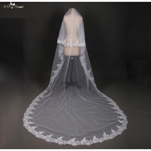 LZP028 Bride Veils White Applique Tulle veu de noiva Long Wedding Veils Bridal Accessories Lace Bridal Veil
