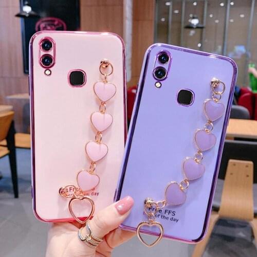 Wrist Bracelet Phone Case For Vivo Y95 Case Luxury Love Heart Chain Plating Cover Capa Vivo Y91 Y95 Soft Silicone Shockproof