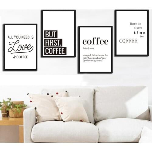 Minimalist Coffee Quotes Posters Print Nordic Black&White Kitchen Canvas Painting Cafe Modern Wall Art Picture Bar Cafe Decor