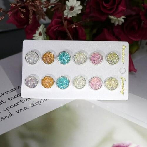 6 Pairs Stainless Steel Shiny Austrian Crystal Round Stud Earrings Set Jewelry New