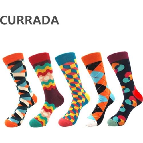 5pairs/lot Brand Quality Men Socks Combed Cotton colorful Happy Funny Socks Hot Sale fashion Casual long Mens compression socks