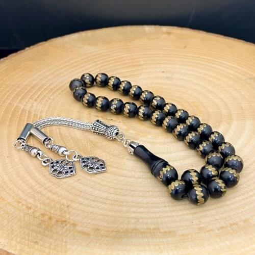 Oltu Cubic Zirconia Leaf Embroidered Cube Cut Prayer Beads Rosary