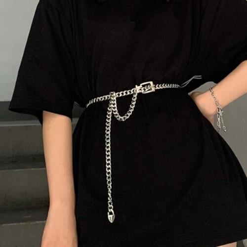 Punk Hip Hop Women Metal Belts Gold Silver Waist Strap Thick Chain For Jeans Trousers Casual New Ladies Female Waistband