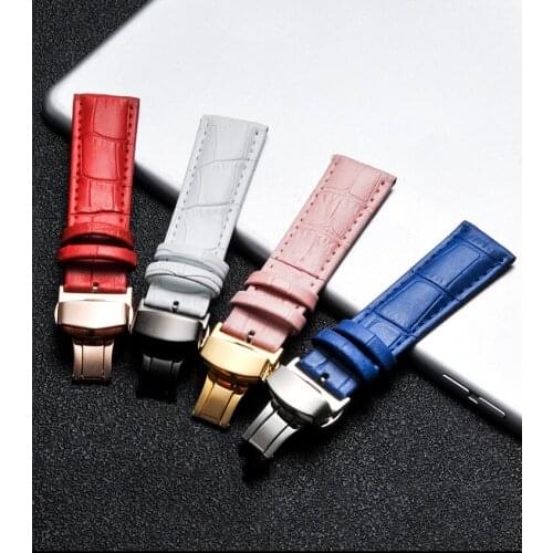 Universal watch stainless steel butterfly buckle 13 14 15 16 17 18 19 20 22 24mm leather slub belt wrist strap strap