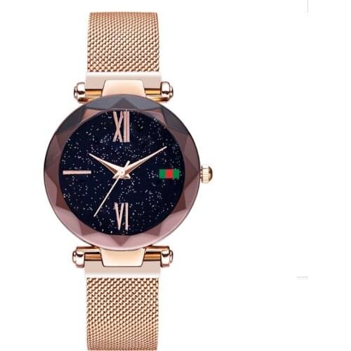 Luxury Brand Sky Watches Stylish Ladies Gold Bracelet Watches Free Shipping Stainless Mesh Magnetic Buckle Quartz Wristwatch