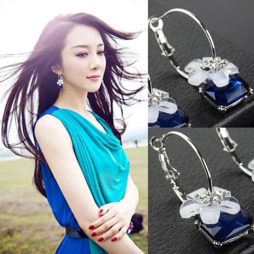 Luxury Elegant Blue Crystal Rhinestone Earring For Women Girl Romantic Lovely Flower Charming Earring Female Jewelry Gift Brinco