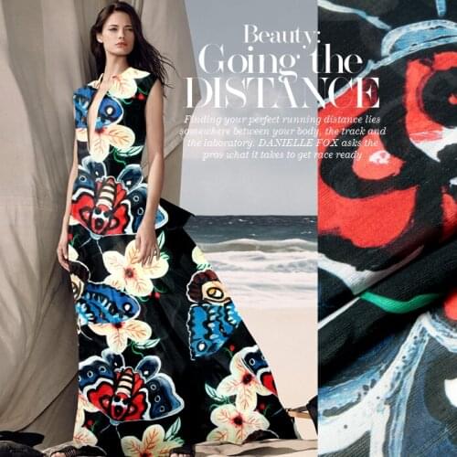 Printed Silk Linen Fabric 16 momme 140cm Width Natural Silk Dress Butterfly Digital Printing