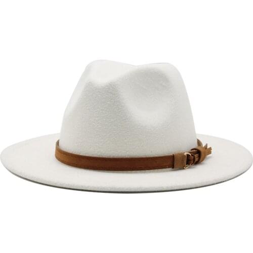 56-61cm Simple Women Men Wool Fedora Hat With Leather Ribbon Gentleman Elegant Lady Wide Brim Jazz Church Panama Sombrero Cap