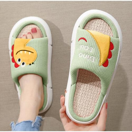 Women Slippers Cartoon Thick Autumn Linen Platform Indoor Ladies Slipper Soft Non-Slip Home Floor Men Summer Couples Shoes 2021