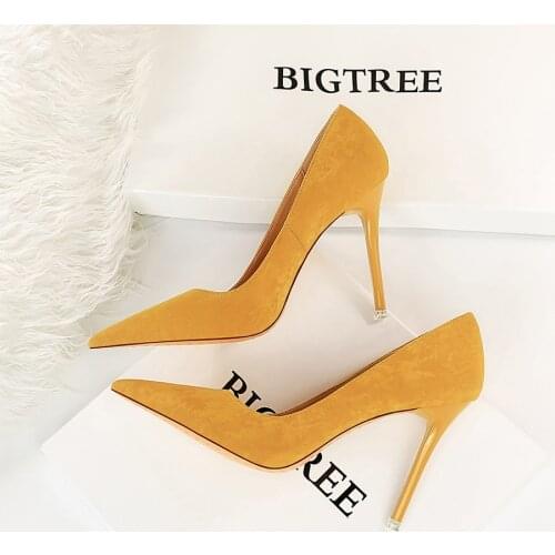BIGTREE Shoes Woman Pumps Classic Women Shoes Basic Women Heels Flock Shallow Wedding Shoes Sexy Stiletto Plus Size 41 42 43