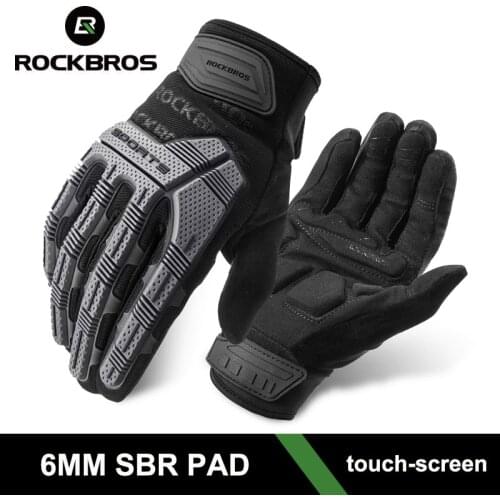 ROCKBROS Cycling Gloves Full Fingers 6MM SBR Pad Shock-absorption Mountain Bike Gloves Men Boys MTB Bicycle Motorcycle Gloves