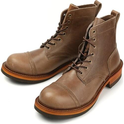 Yomior 2021 Vintage British Men Casual Boots High Quality Handmade Dress Ankle Boots Wedge Spring Cow Leather Motorcycle Boots