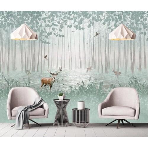XUE SU wall covering professional custom wallpaper large mural hand-painted wood sika deer background wall